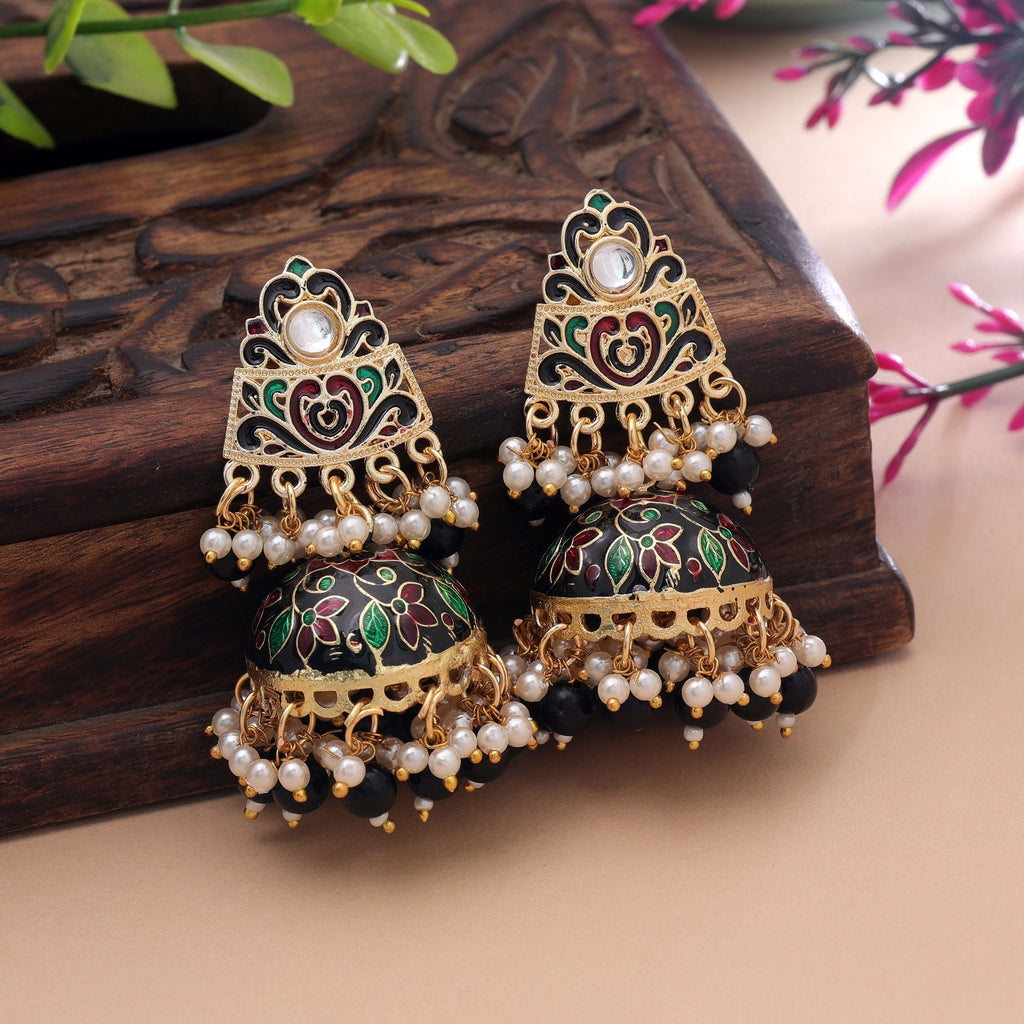 Black Color Meenakari Earrings Premium Handmade Appeal