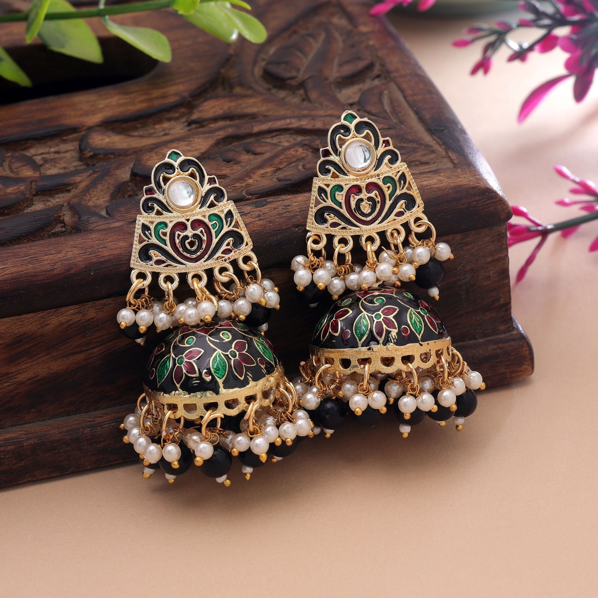 Black Color Meenakari Earrings Premium Handmade Appeal