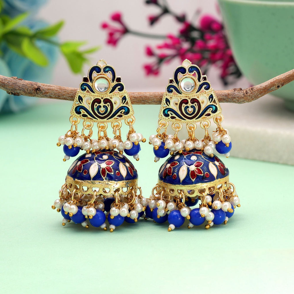 Blue Color Meenakari Earrings Beautiful Ethnic Design