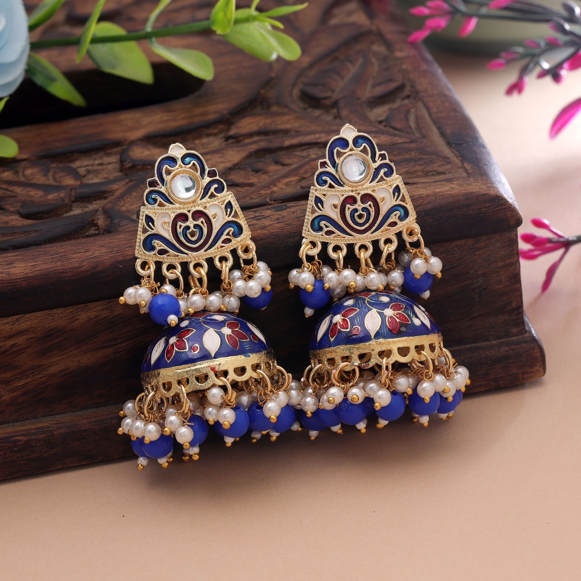 Blue Color Meenakari Earrings Beautiful Ethnic Design