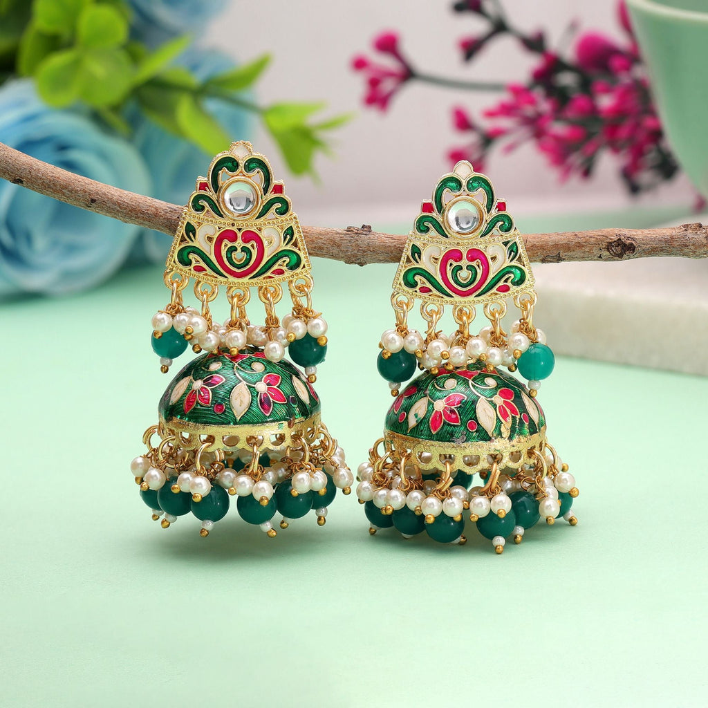 Green Color Meenakari Earrings Trendy Handmade Style