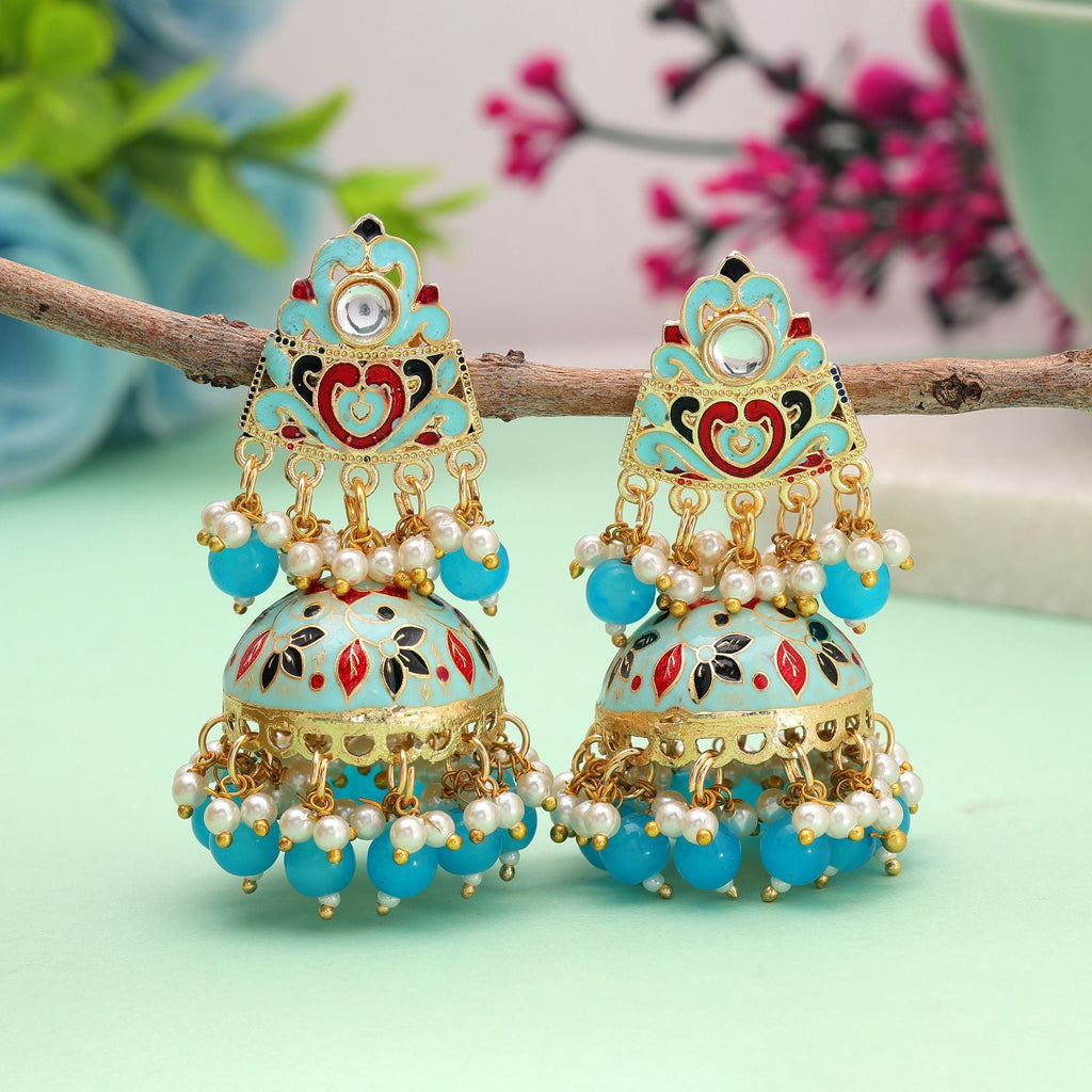 Sky Blue Color Meenakari Earrings Classic Festive Look