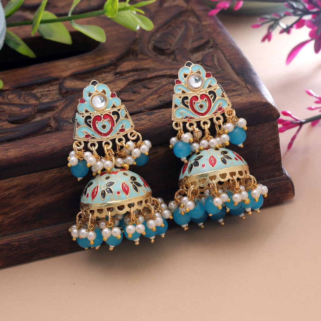 Sky Blue Color Meenakari Earrings Classic Festive Look