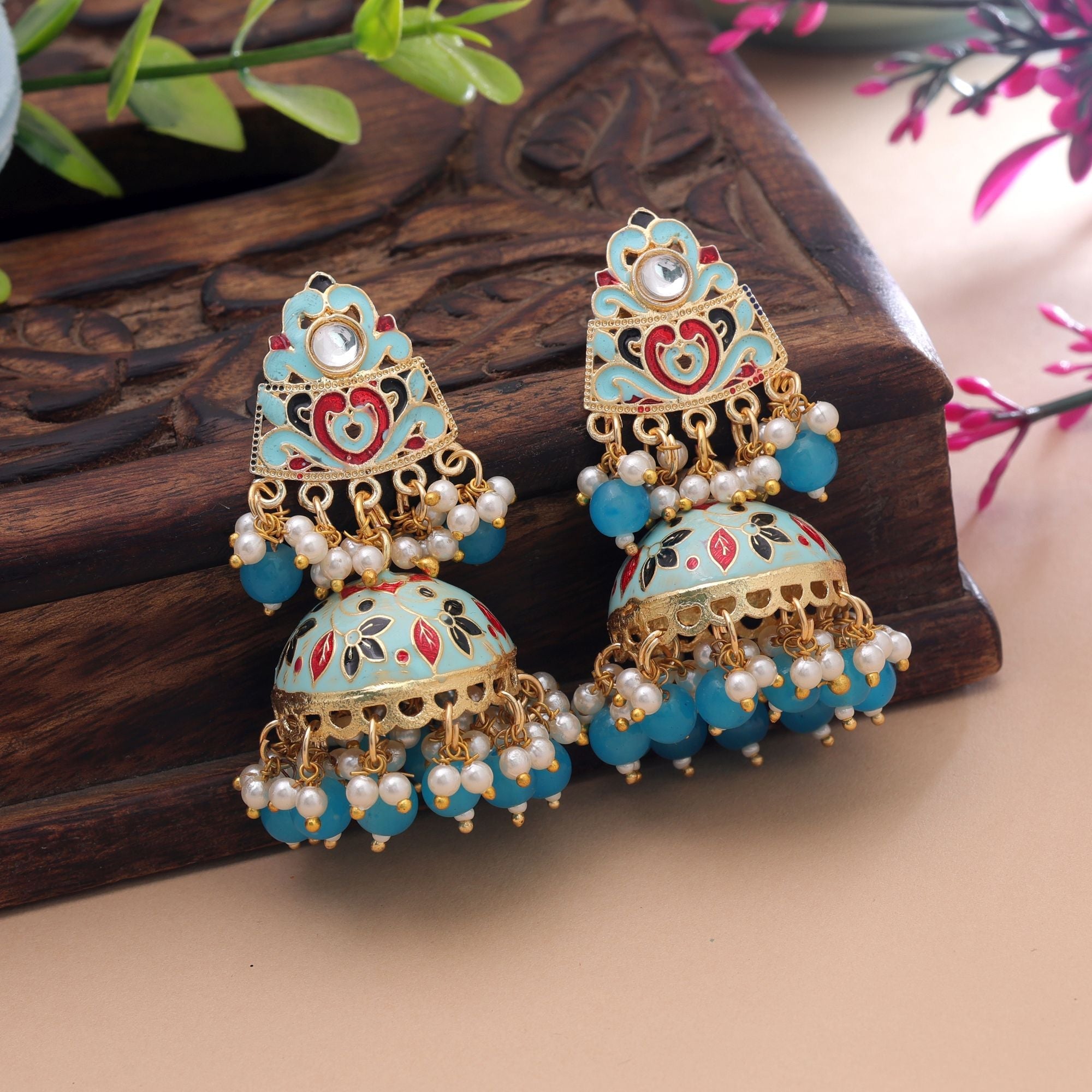 Sky Blue Color Meenakari Earrings Classic Festive Look
