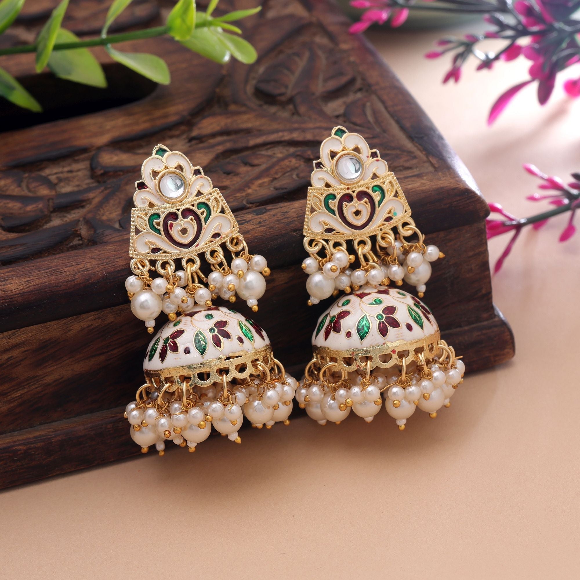 White Color Meenakari Earrings Traditional Jewelry Finish