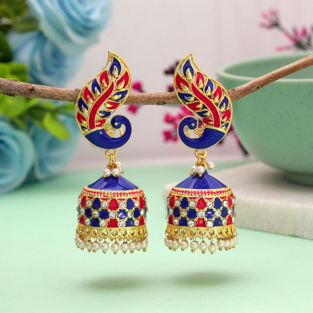 Blue & Rani Color Meenakari Earrings Stylish Look