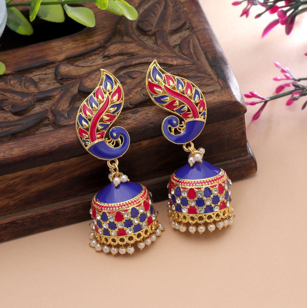 Blue & Rani Color Meenakari Earrings Stylish Look