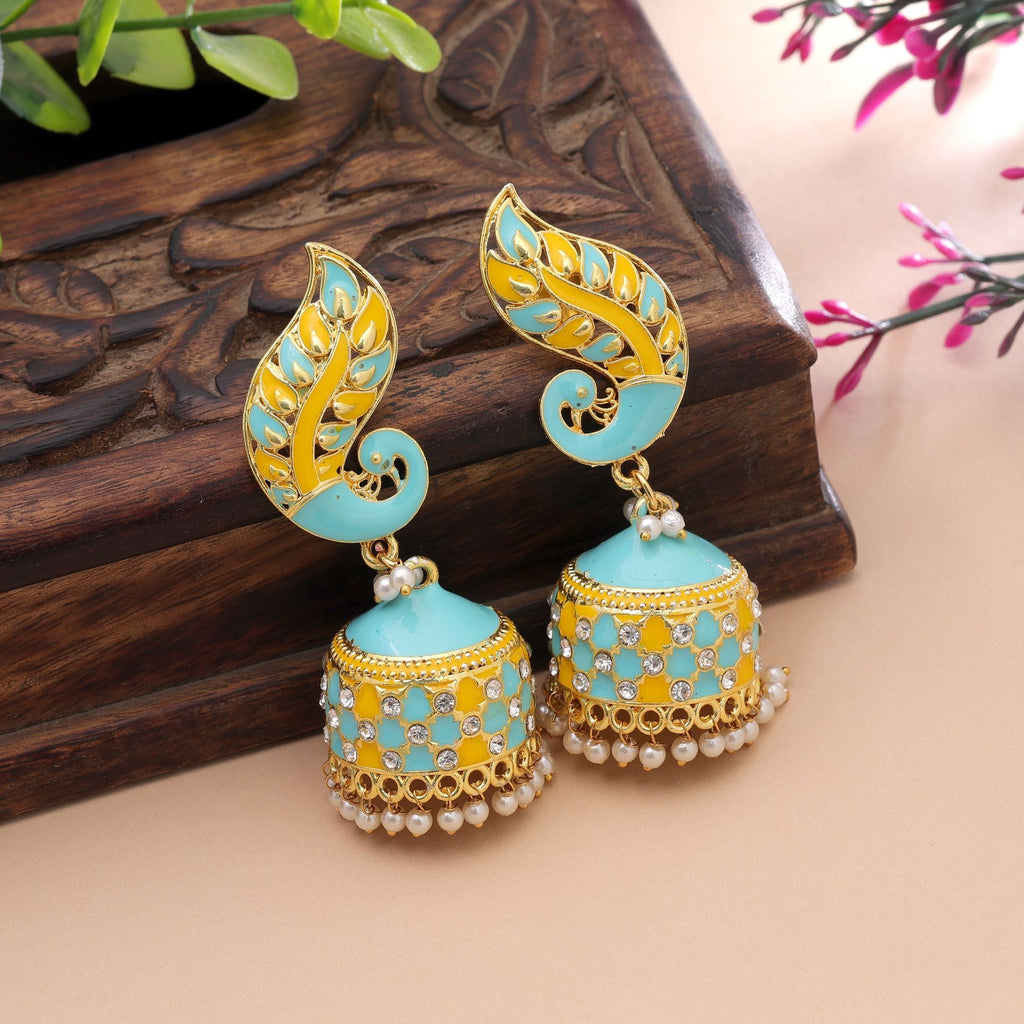 Firozi & Yellow Color Meenakari Earrings Traditional