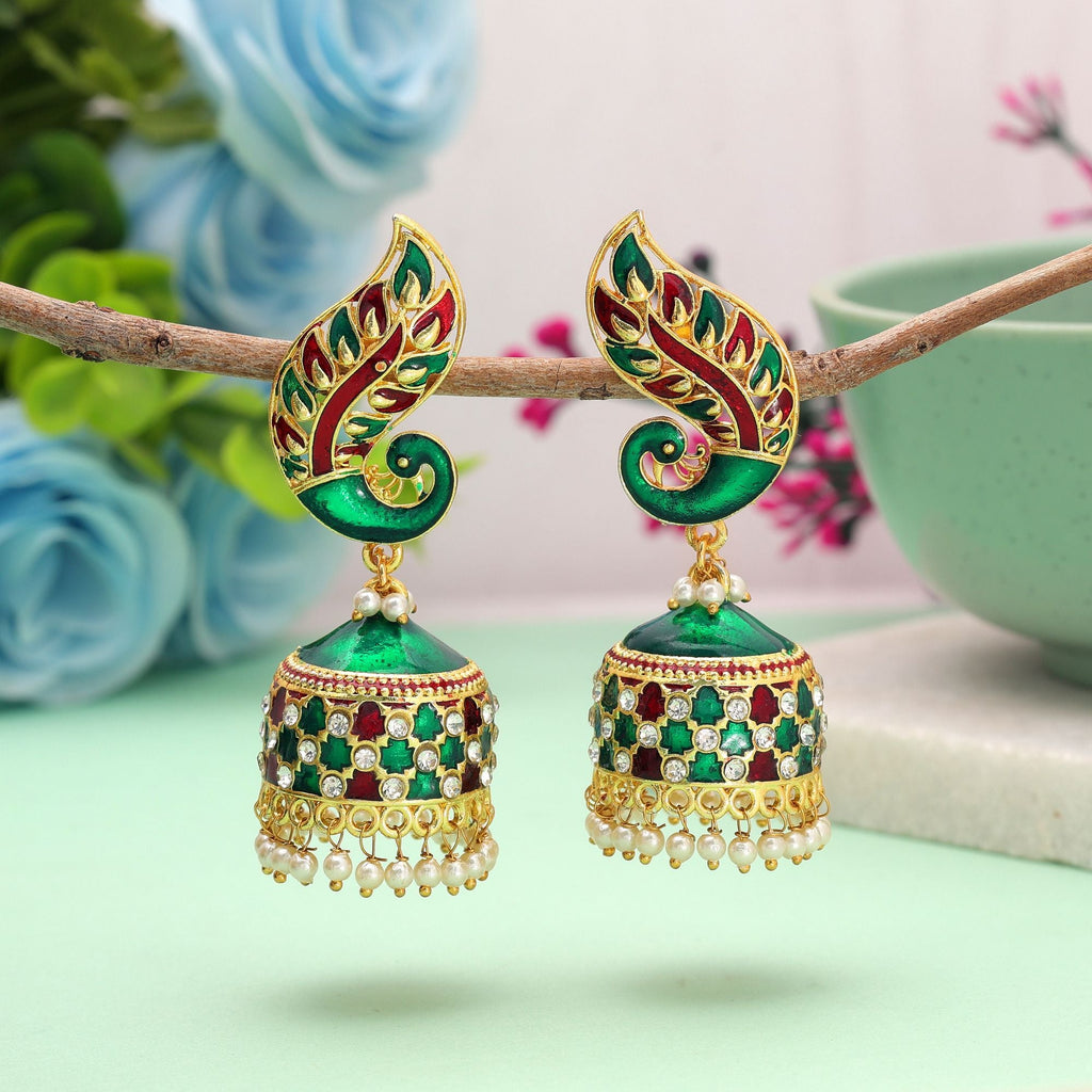 Green & Maroon Color Meenakari Earrings Festive Style