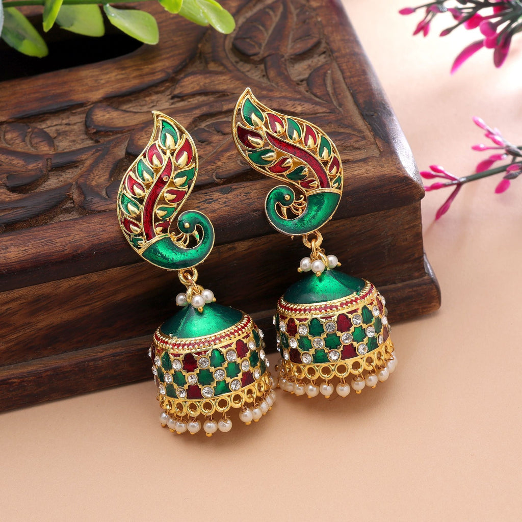 Green & Maroon Color Meenakari Earrings Festive Style