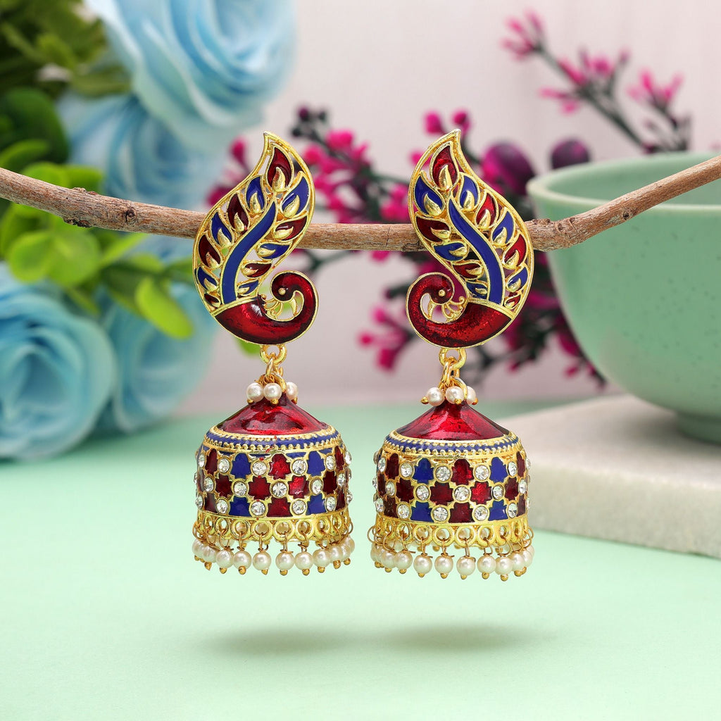 Red & Blue Color Meenakari Earrings Traditional Design