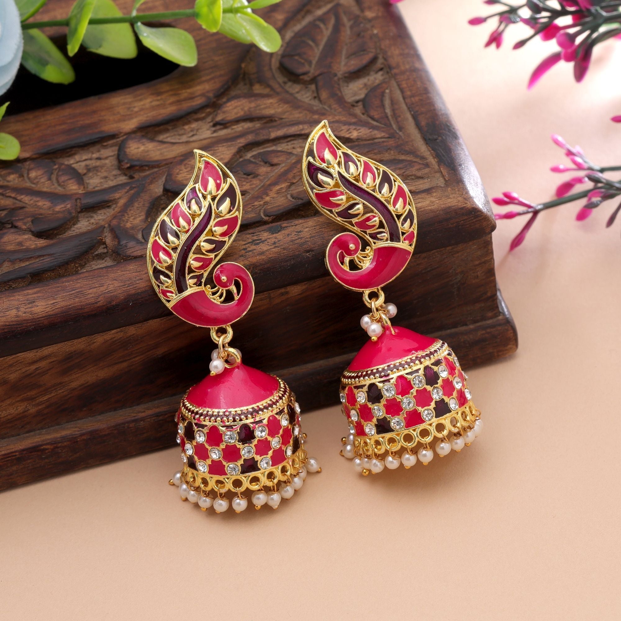 Rani Color Meenakari Earrings Premium Jewelry Design