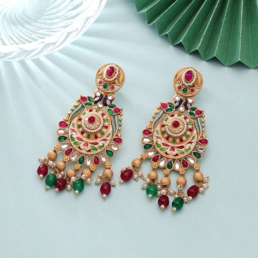 Multi Color Meenakari Earrings Artistic Ethnic Style