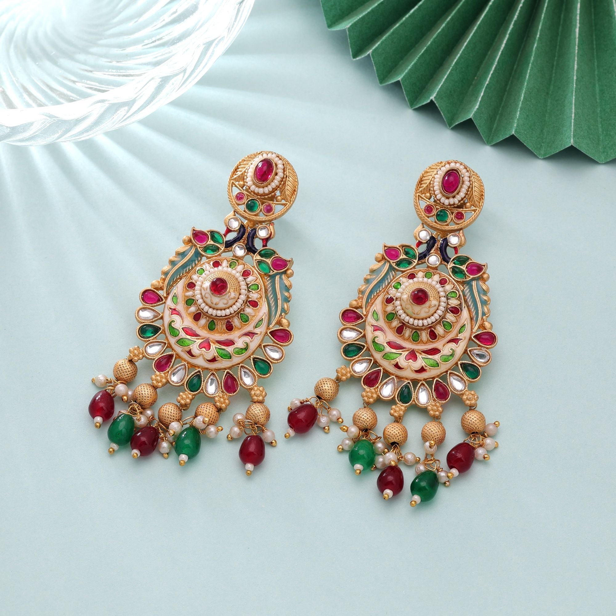Multi Color Meenakari Earrings Artistic Ethnic Style