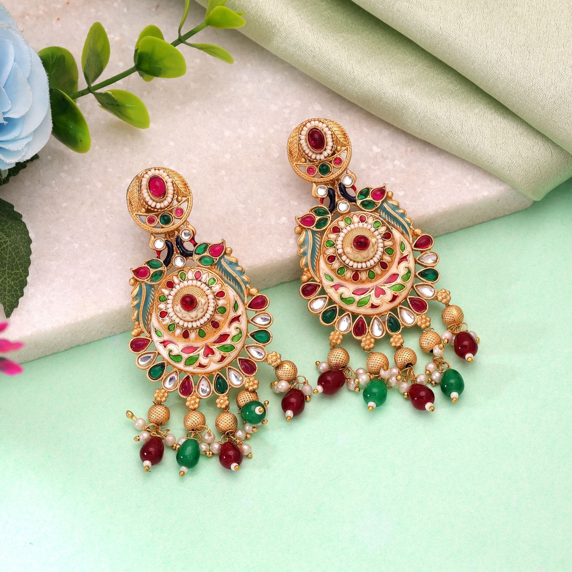 Multi Color Meenakari Earrings Artistic Ethnic Style