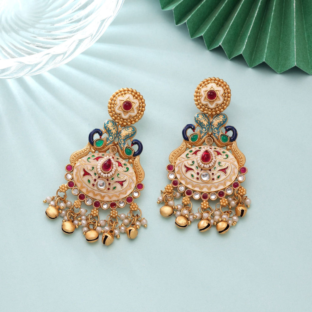 White Color Meenakari Earrings Handmade Jewelry Design