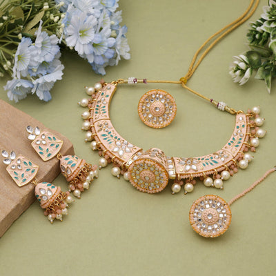 Peach Hasli Meenakari Necklace Set