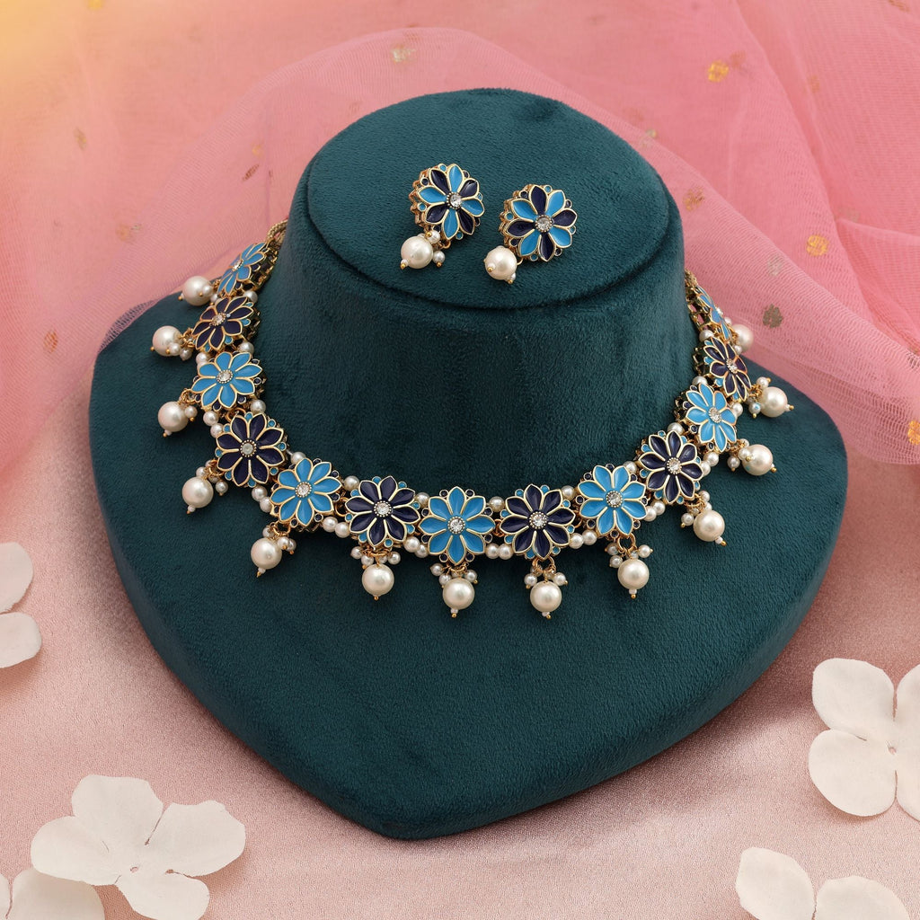 Firozi & Blue Color Meenakari Necklace Set Elegant Style