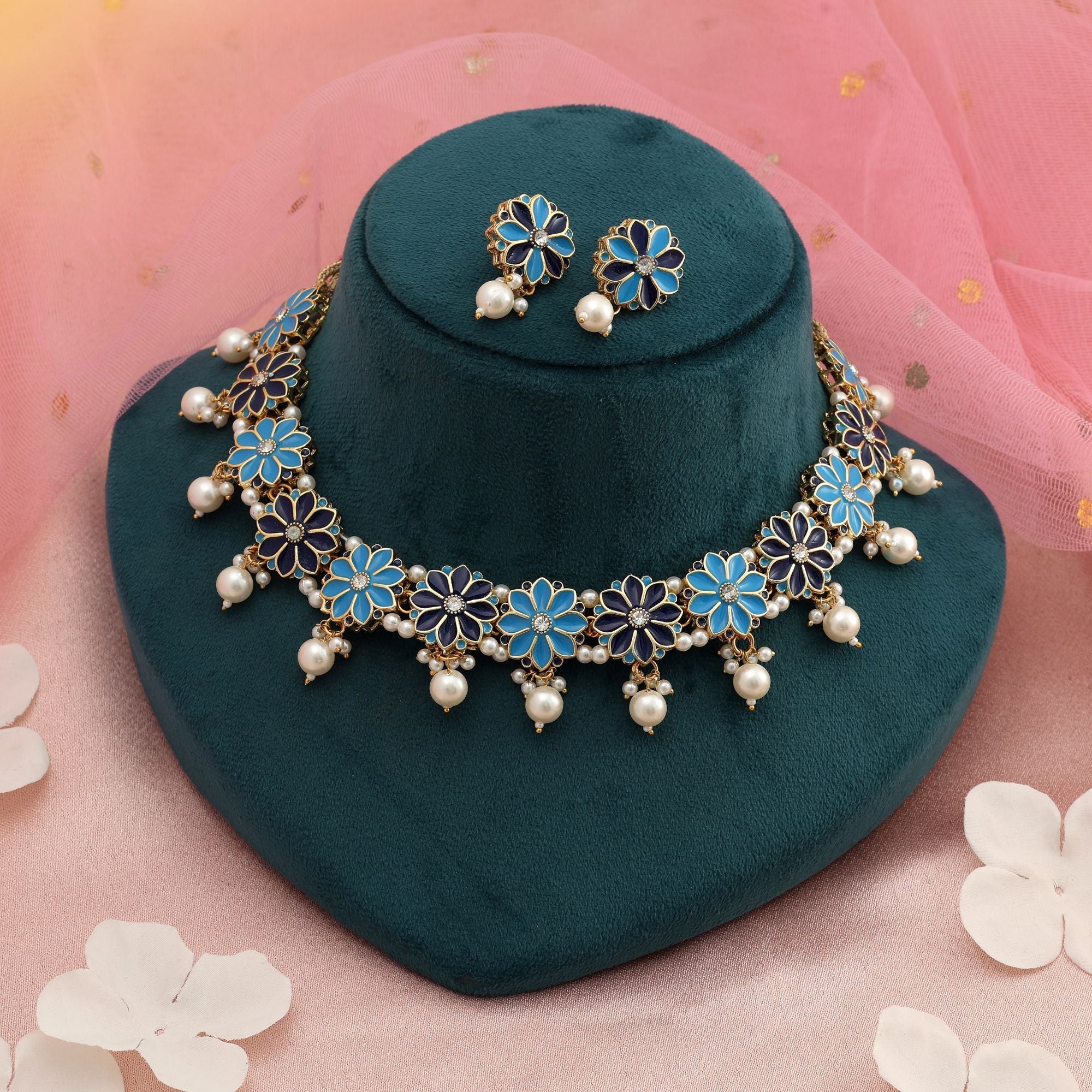 Firozi & Blue Color Meenakari Necklace Set Elegant Style