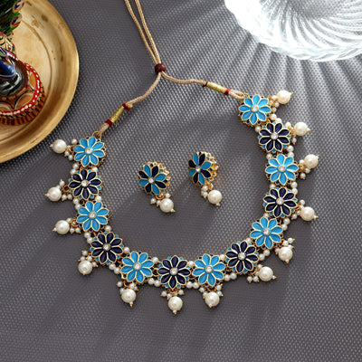 Firozi & Blue Color Meenakari Necklace Set Elegant Style