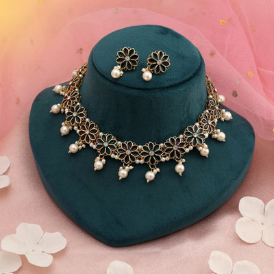 Maroon & Green Color Meenakari Necklace Set Ethnic Bridal