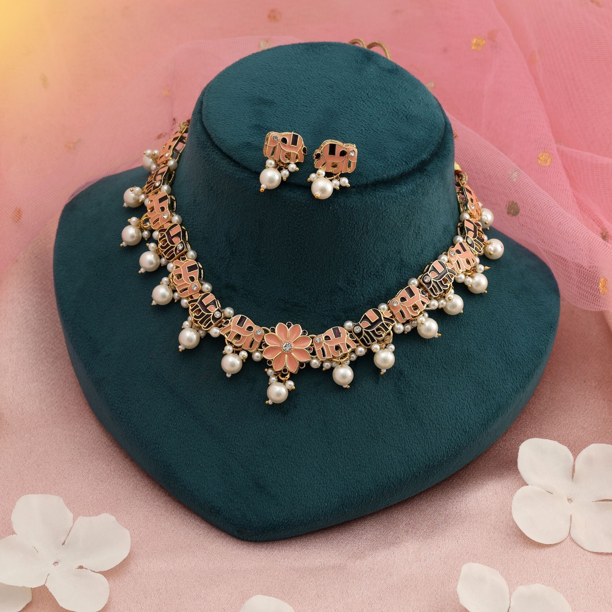 Peach & Purple Color Meenakari Necklace Set Party Wear