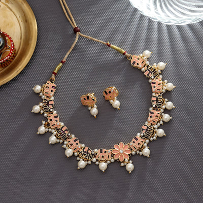 Peach & Purple Color Meenakari Necklace Set Party Wear