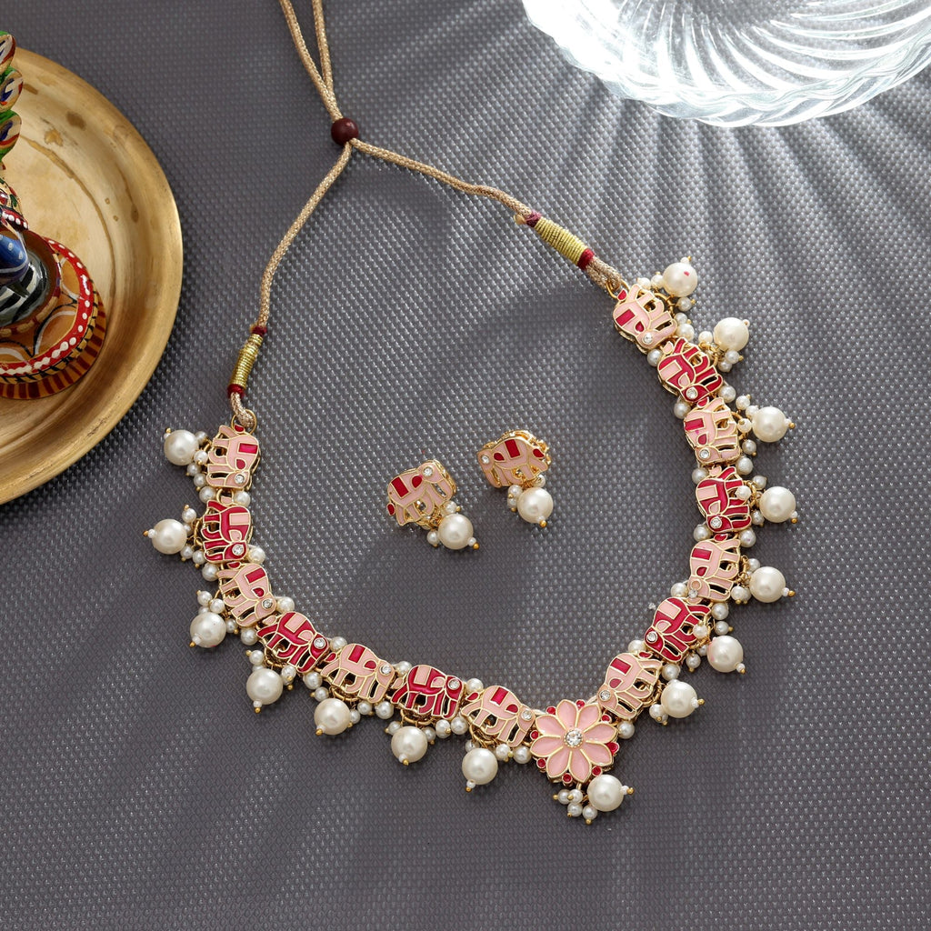 Rani & Peach Color Meenakari Necklace Set Designer Wear