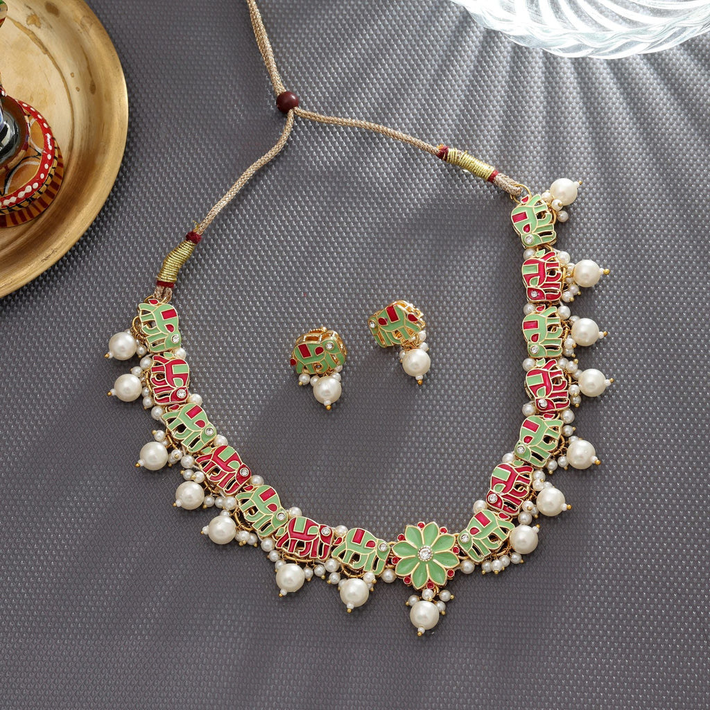 Rani & Pista Green Color Meenakari Necklace Set Wedding