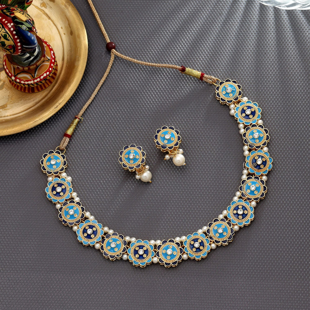 Firozi & Blue Color Meenakari Necklace Set Designer Wear