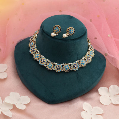 Firozi & Blue Color Meenakari Necklace Set Designer Wear