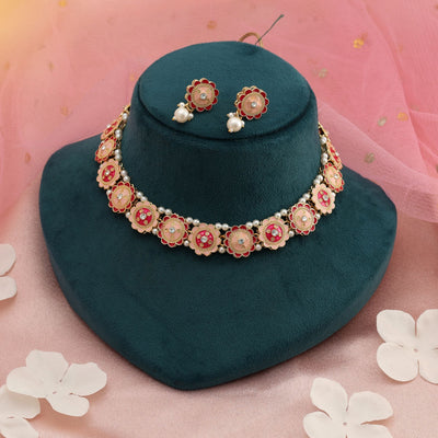 Rani & Peach Color Meenakari Necklace Set Festive Wear