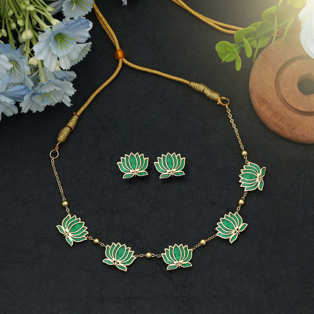 Green Meenakari Necklace Set Festive