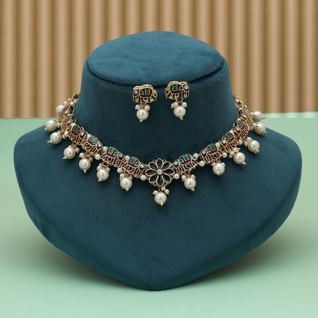 Maroon & Green Meenakari Necklace Set