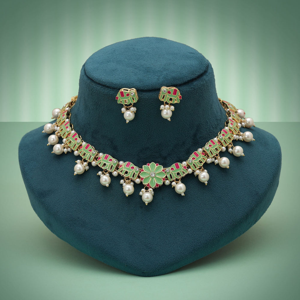 Pista Green Meenakari Necklace Set