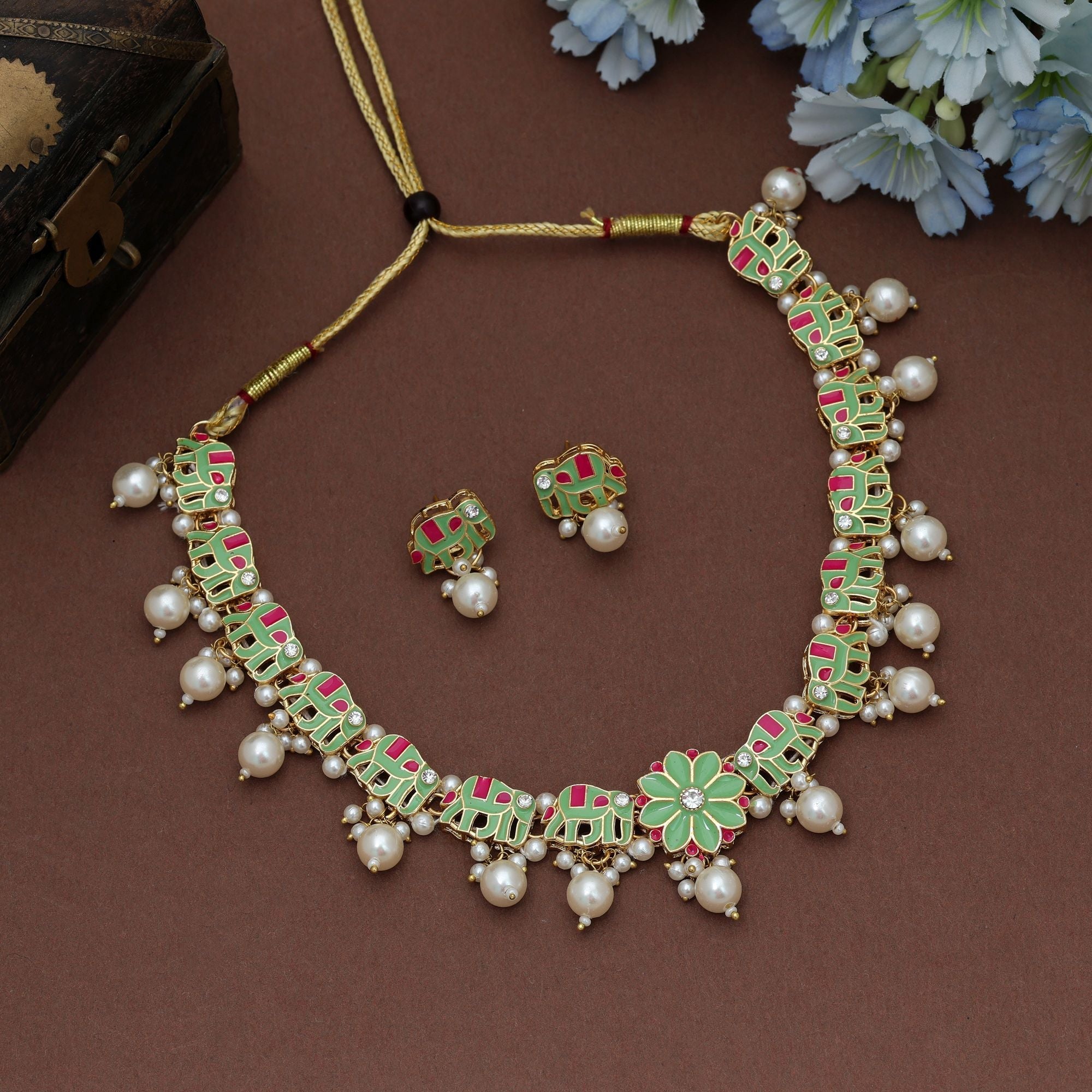 Pista Green Meenakari Necklace Set