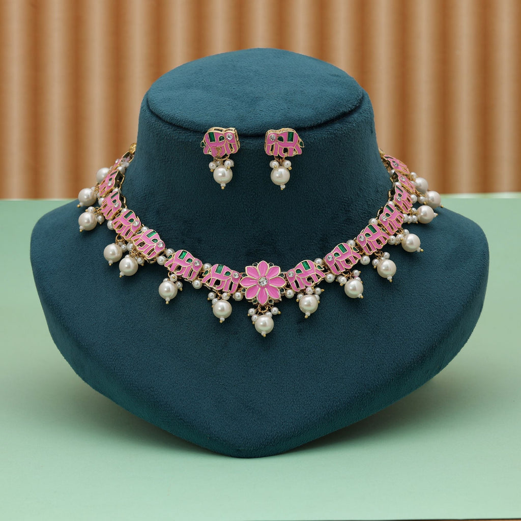 Pink Meenakari Necklace Set