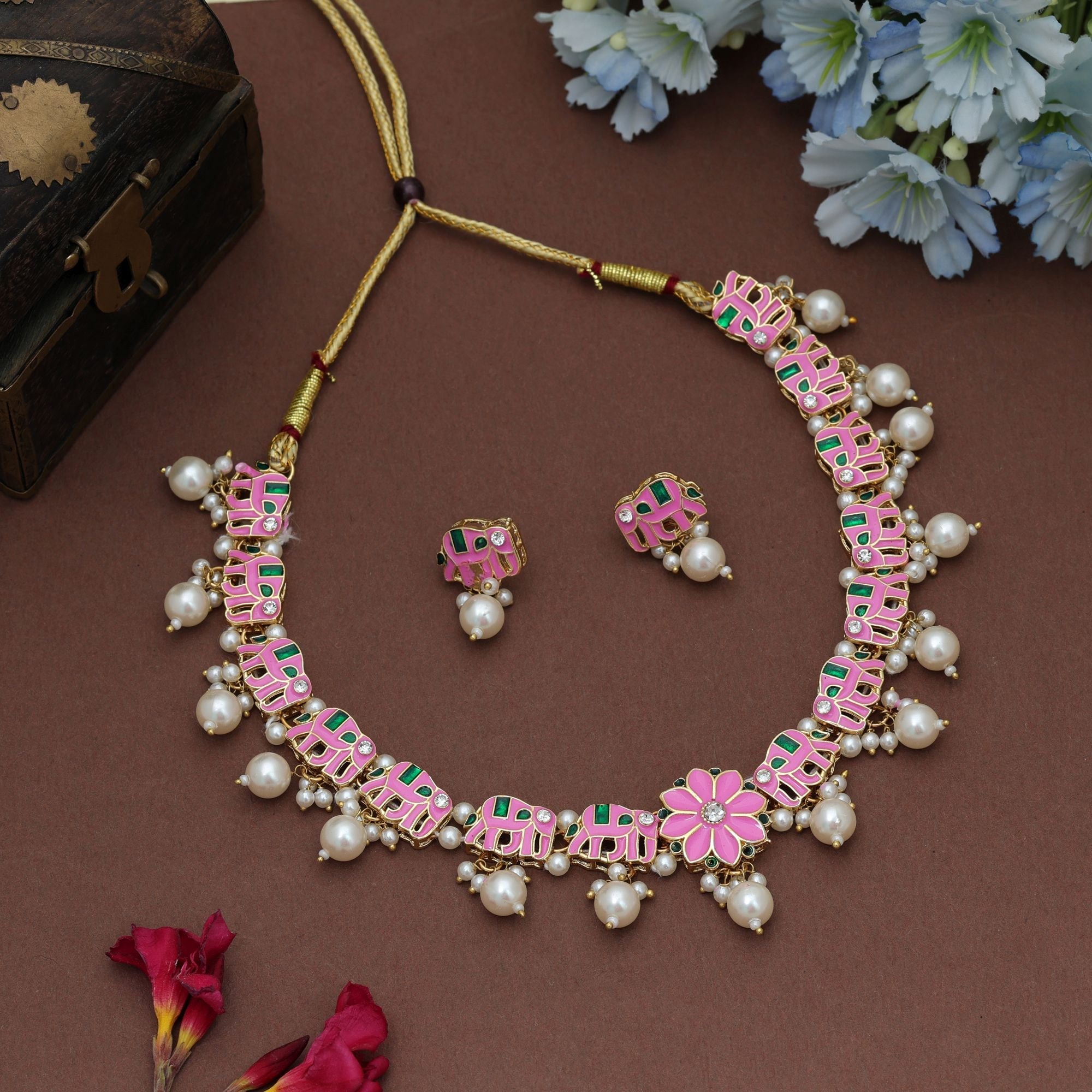 Pink Meenakari Necklace Set