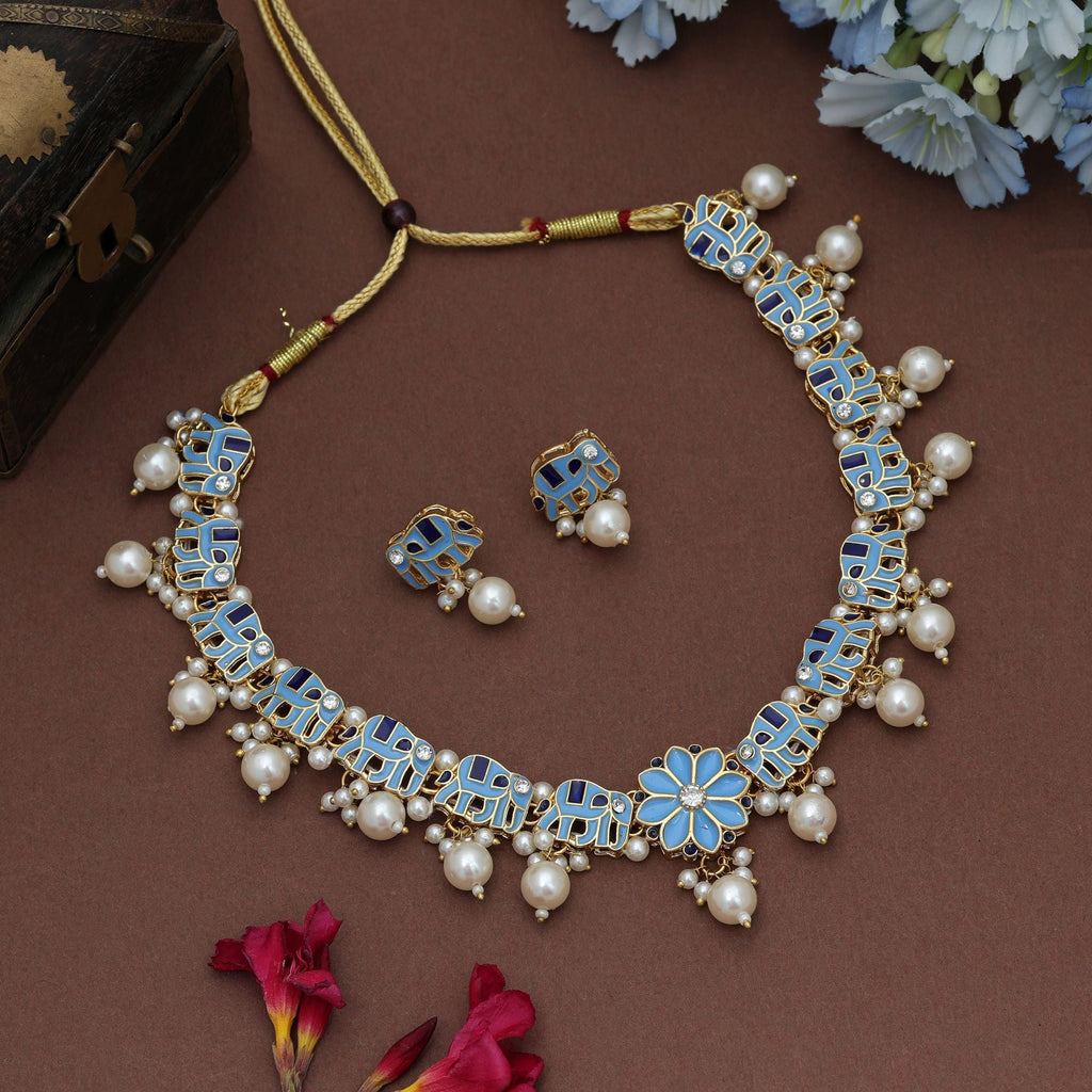 Sky Blue Meenakari Necklace Set