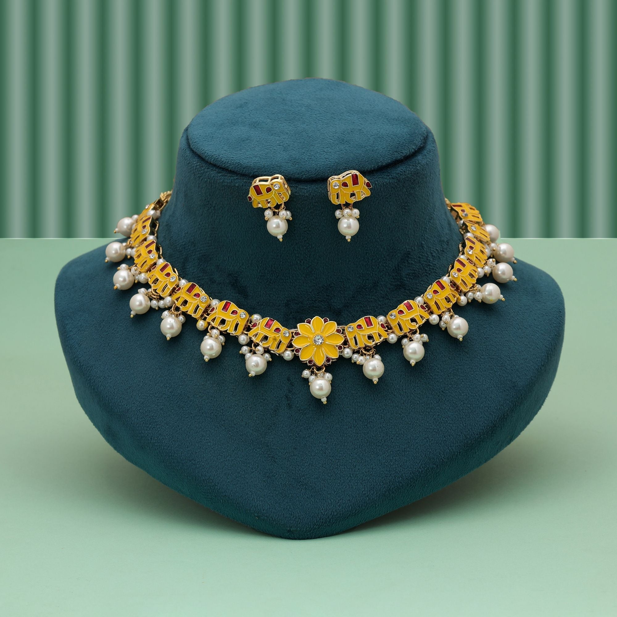 Yellow Meenakari Necklace Set