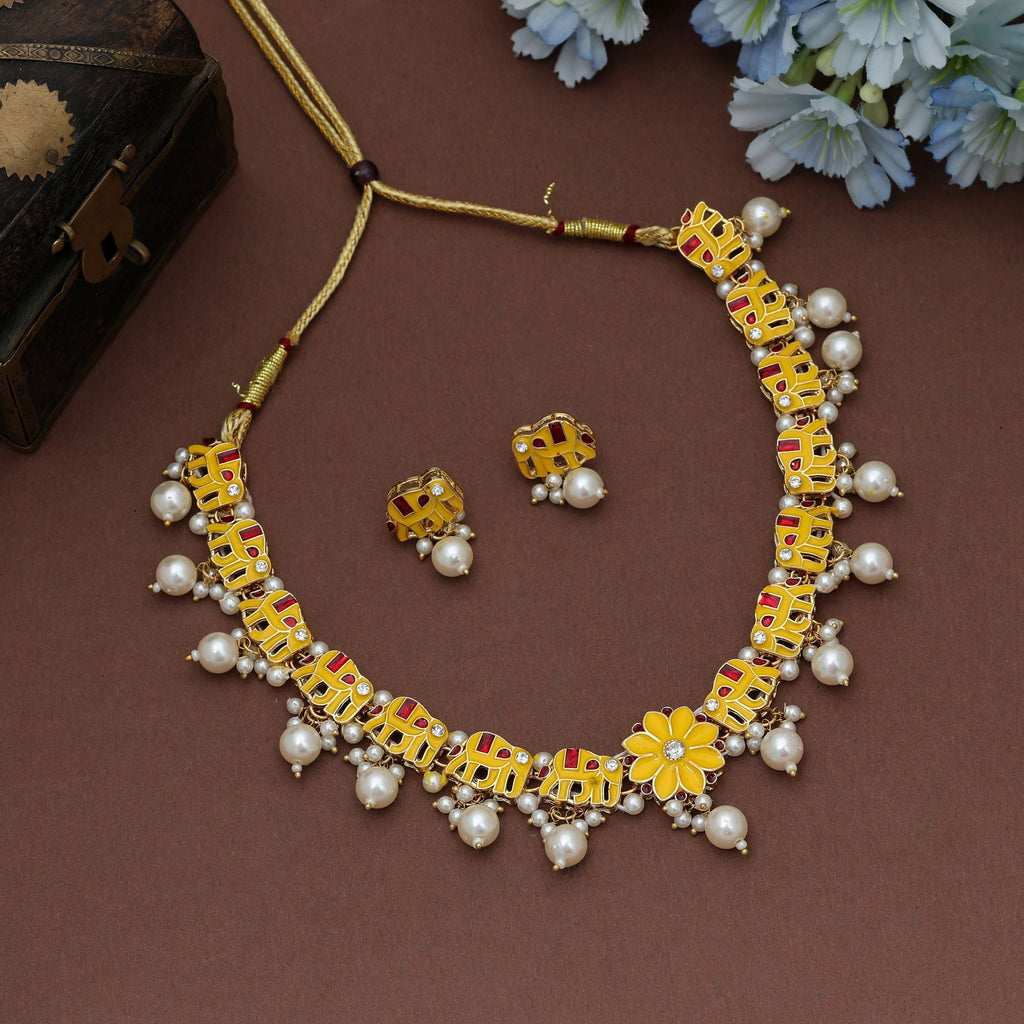 Yellow Meenakari Necklace Set