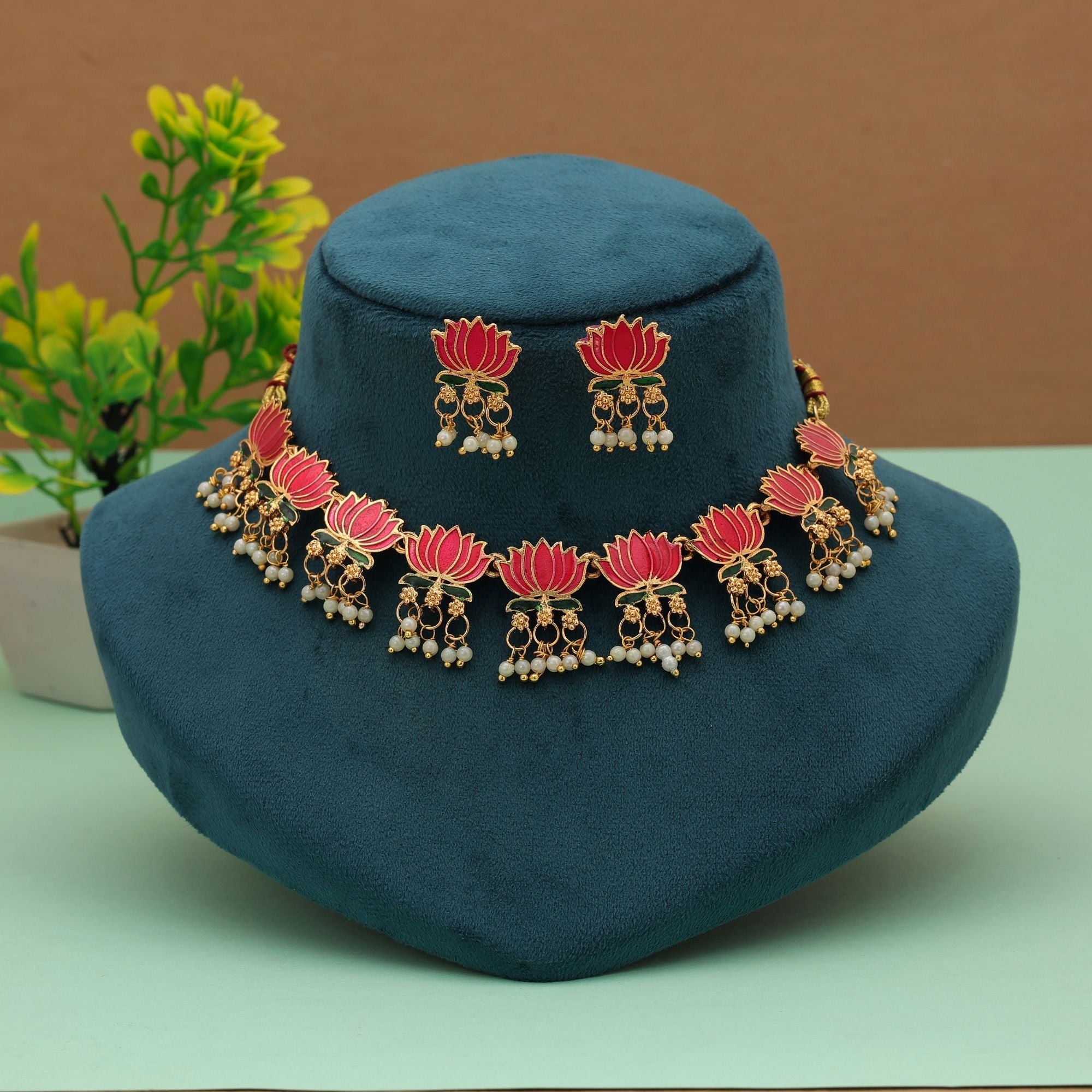 Rani & Green Meenakari Necklace Set