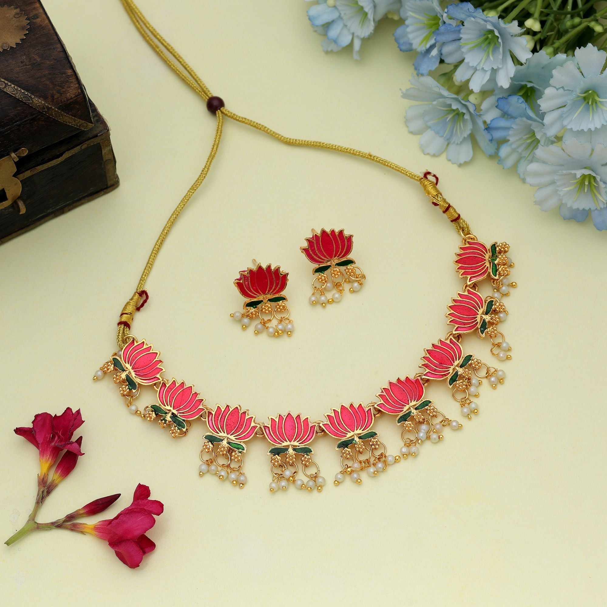 Rani & Green Meenakari Necklace Set