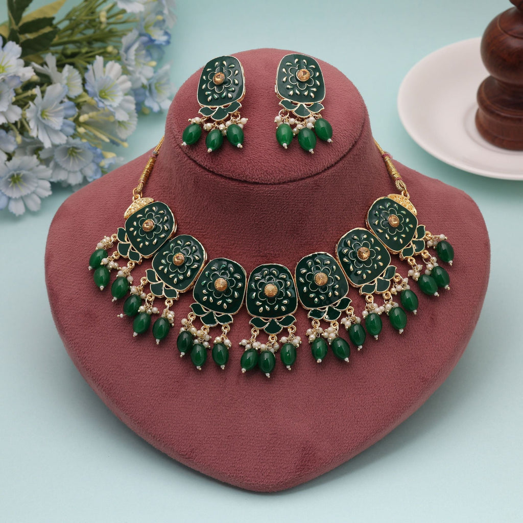 Green Color Meenakari Necklace Set Stylish Meenakari Work