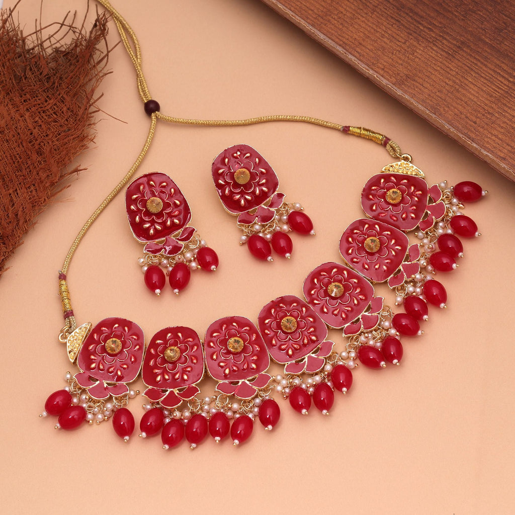 Red Color Meenakari Necklace Set Premium Traditional Look