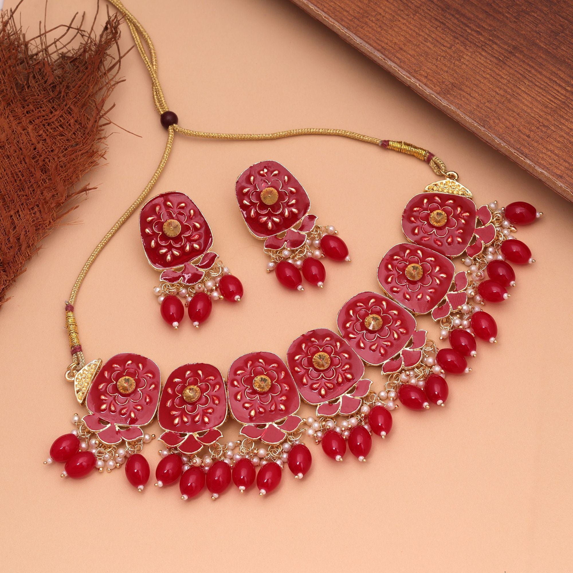 Red Color Meenakari Necklace Set Premium Traditional Look