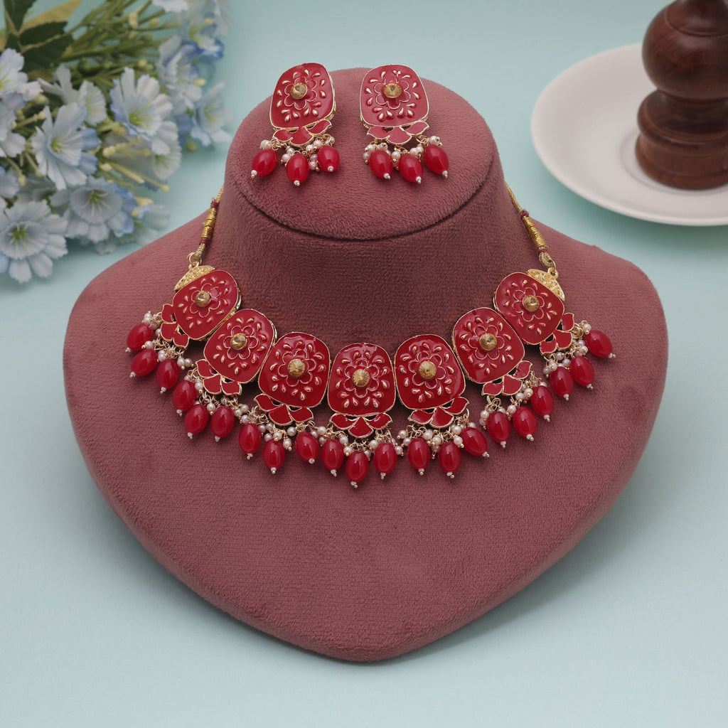 Red Color Meenakari Necklace Set Premium Traditional Look