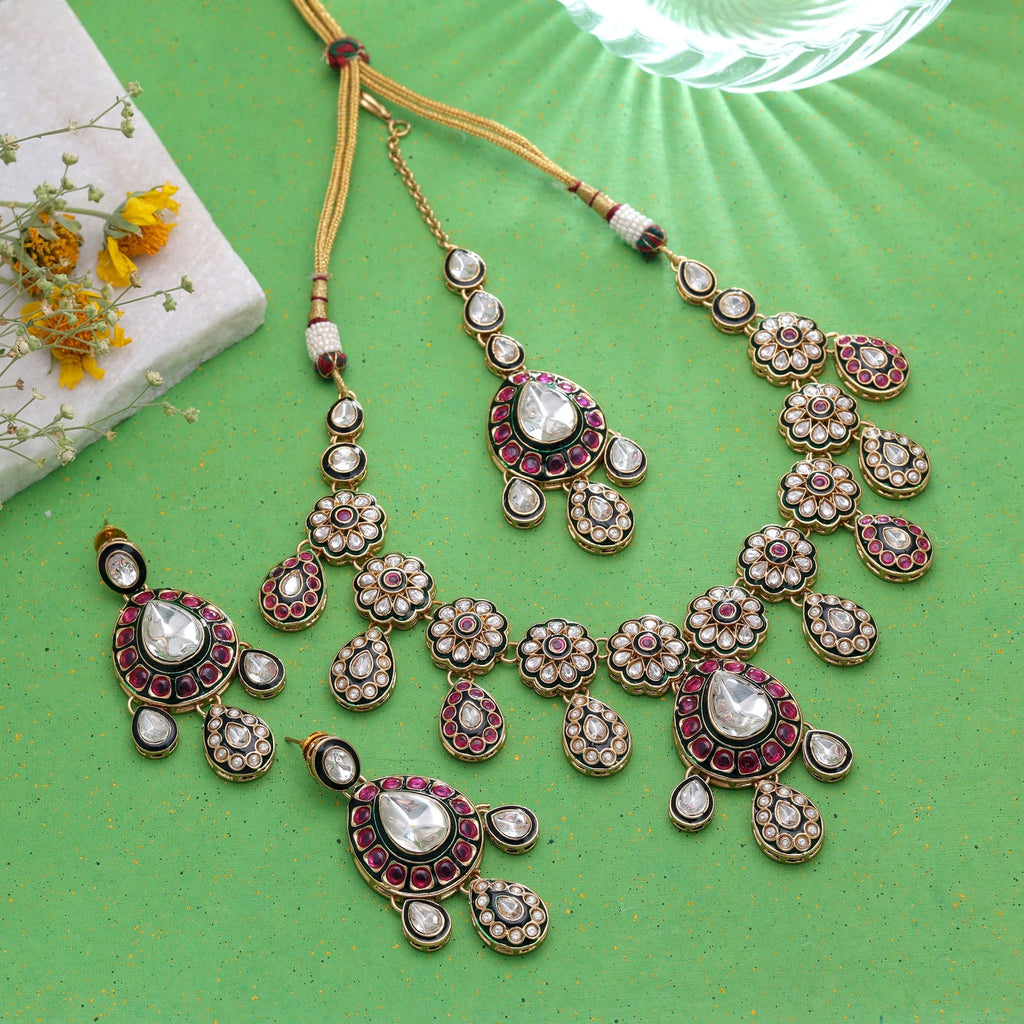Multi Color Meenakari Kundan Necklace Set Traditional Design