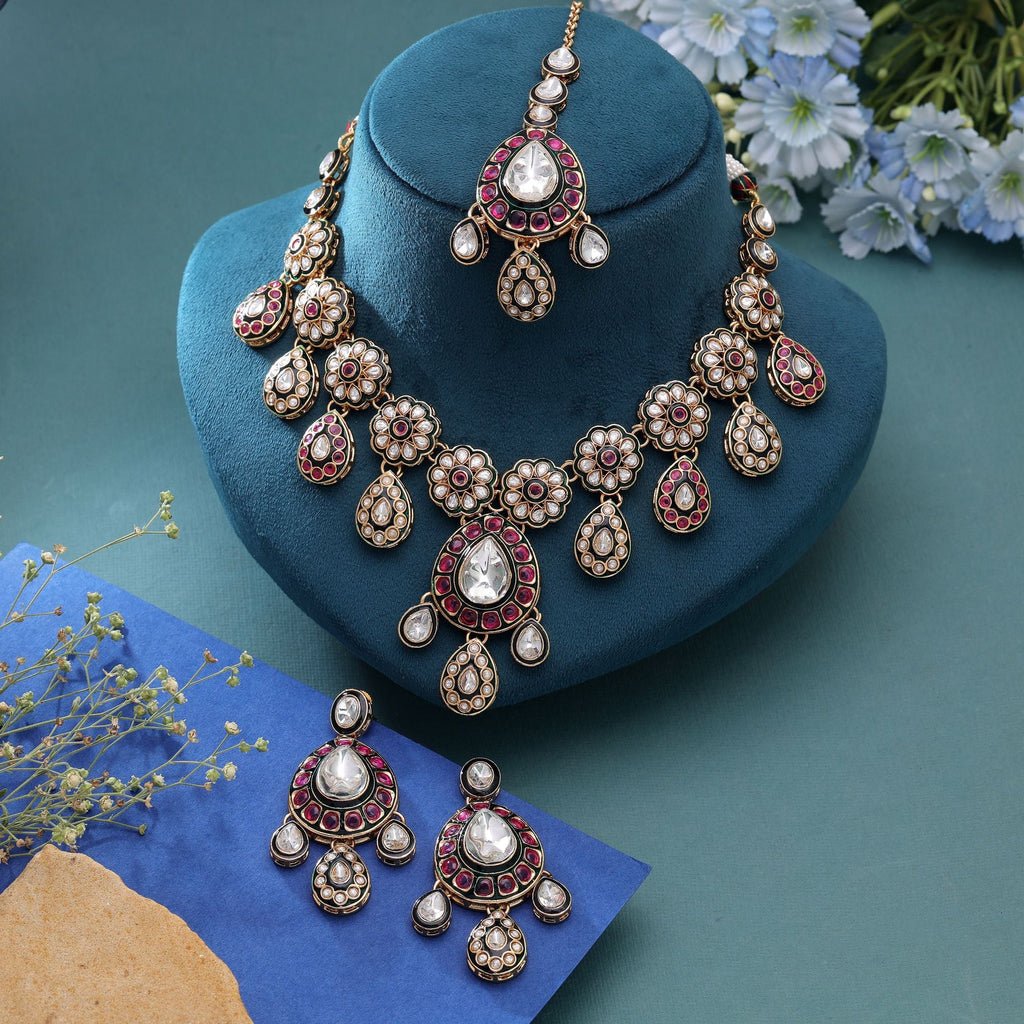 Multi Color Meenakari Kundan Necklace Set Traditional Design