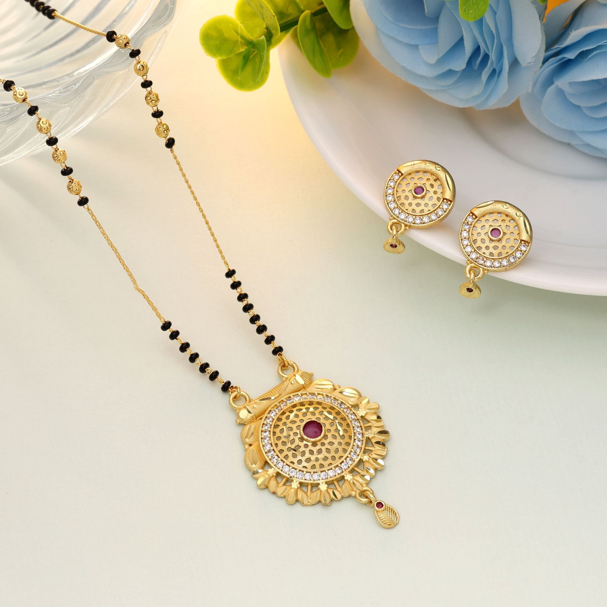 Gold Mangalsutra Earring Set for Married Women